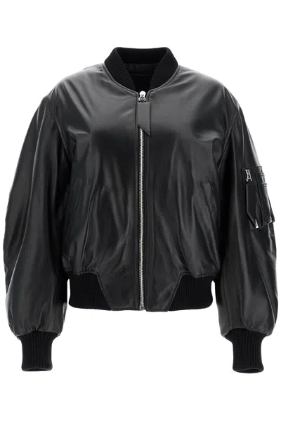 Shop Attico The  Anja Leather Bomber Jacket In 黑色的