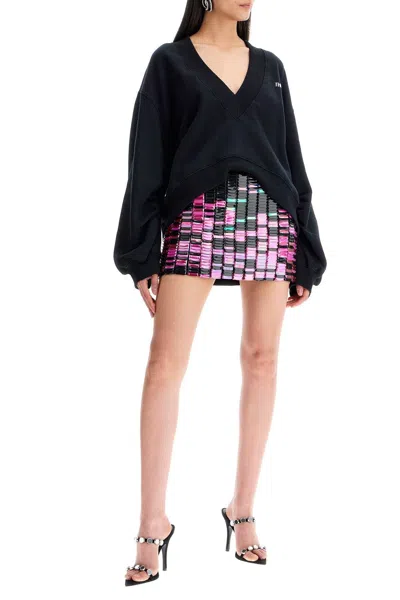 Attico Oversized Logo-embellished Cotton-blend Jersey Sweatshirt In Black