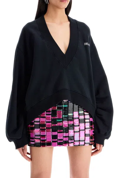 Attico Oversized Logo-embellished Cotton-blend Jersey Sweatshirt In Black