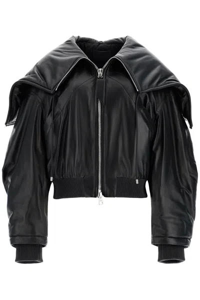 Shop Attico The  Nappa Bomber Jacket With Oversized Hood In 黑色的