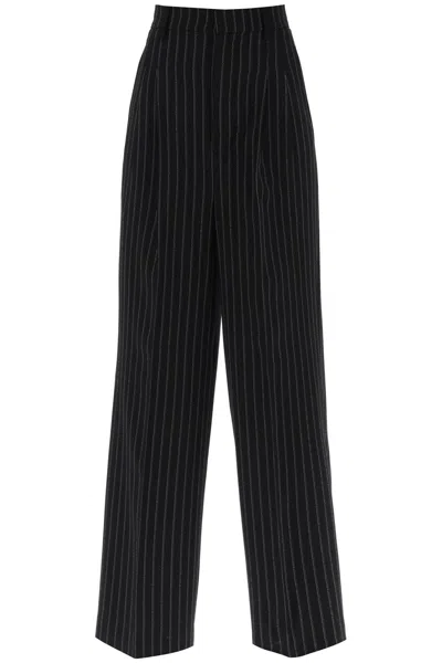 Shop Ami Alexandre Matiussi Wide Legged Pinstripe Trousers With In 黑色的