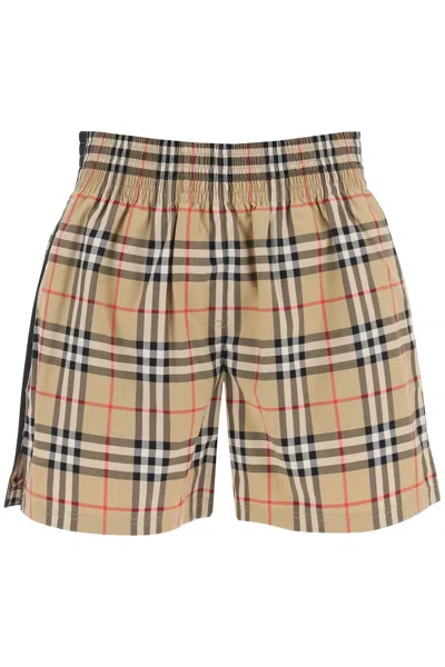 Shop Burberry Audrey Check Shorts In 浅褐色的