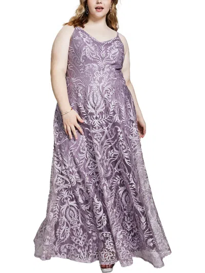 Speechless Plus Womens Metallic Embroidered Evening Dress In Multi