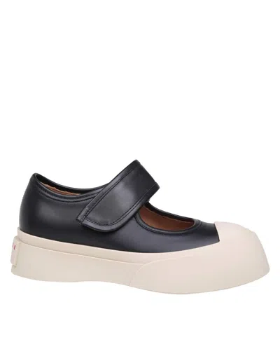 Shop Marni Leather Mary Jone Shoe In Black