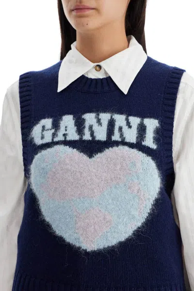 Shop Ganni "knitted Jacquard Patterned In Blue