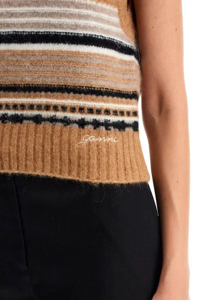 Shop Ganni "soft Striped Knit Vest With A Comfortable In Beige