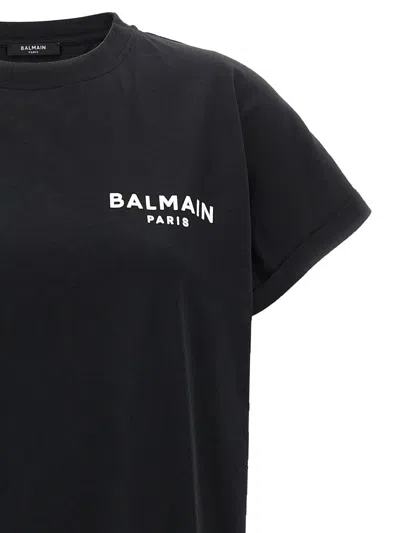 Shop Balmain Flocked Logo T-shirt In White/black