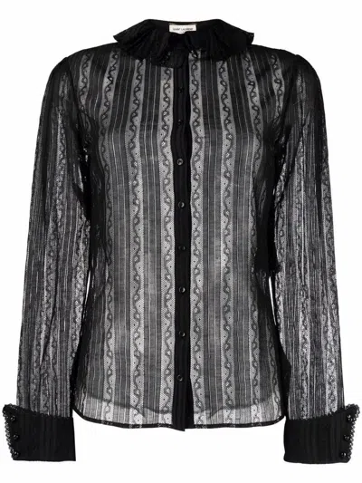 Saint Laurent Buttoned Black Lace Shirt In Black