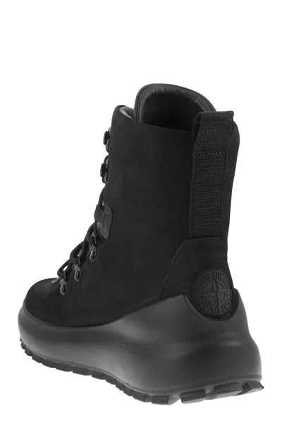 Shop Stone Island Leather Boots In Black