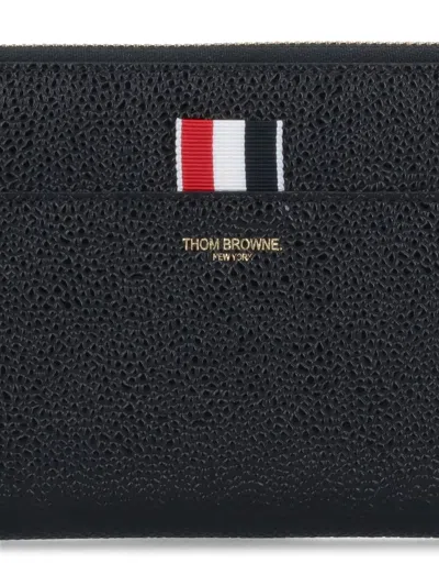 Shop Thom Browne Continental Zip Wallet W/ Rwb Gg Tab In Pebble Grain Leather In Black