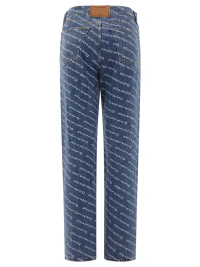 Shop Alexander Wang Jeans With Logo Crystal Hotfix In Blue