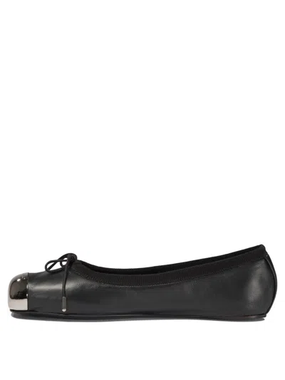 Alexander Mcqueen Black Leather And Silver Metal Flats