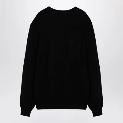 Shop Balmain Black Wool Blend Crew Neck Sweater With Logo Inlay