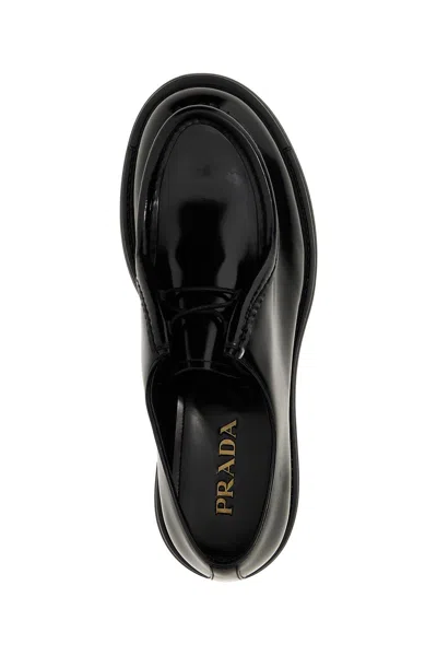 Prada Brushed Leather Lace-up Shoes Lace Up Shoes Black In Black