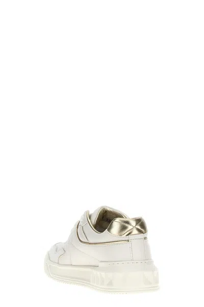 Valentino White Nappa Leather One Stud Sneakers In Gold