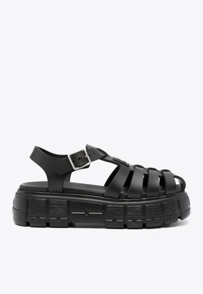 Miu Miu Caged Flatform Sandals In Black