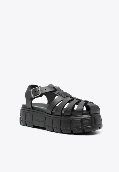Miu Miu Caged Flatform Sandals In Black