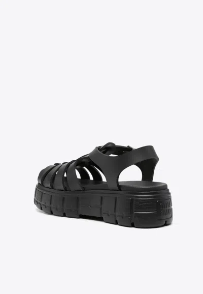 Miu Miu Caged Flatform Sandals In Black