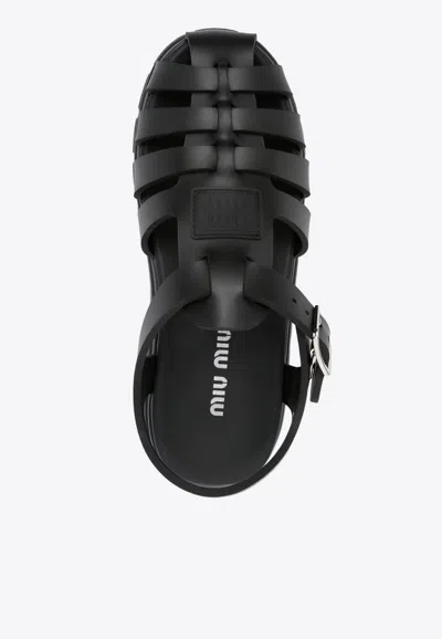 Miu Miu Caged Flatform Sandals In Black