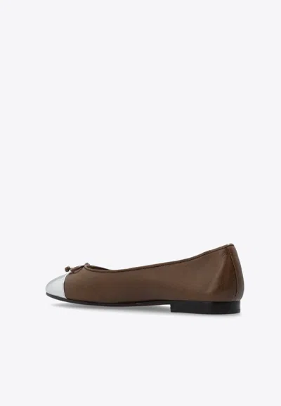 Shop Tory Burch Cap-toe Leather Ballet Flats In Brown