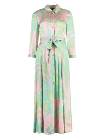 Pinko Abstract-pattern Print Belted-waist Dress In Multicolor