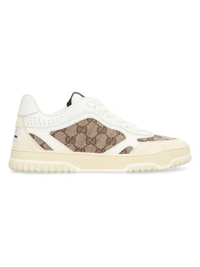 Gucci Re-web Leather And Original Gg Fabric Sneakers In White