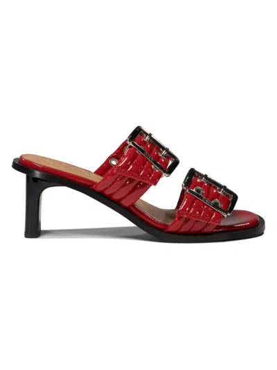 Ganni Red Feminine Buckled Mule Heeled Sandals In Red