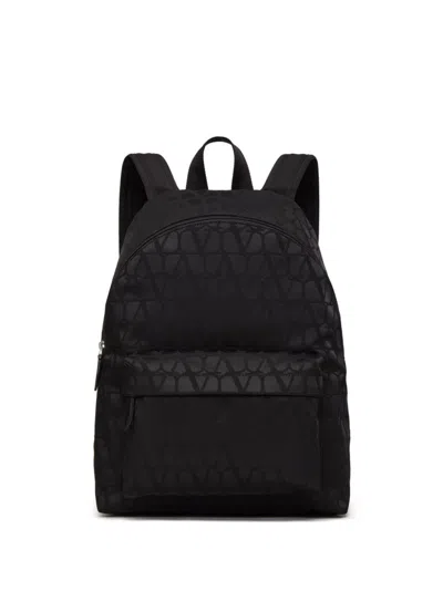 Valentino Iconograph Nylon Backpack With Adjustable Straps In Black