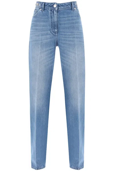 Shop Versace Boyfriend Jeans With Tailored Crease In Blue