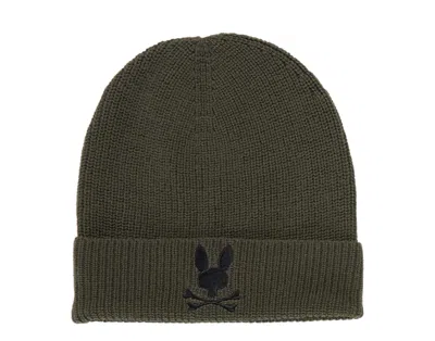 Psycho Bunny Allen Merino Wool Dark Olive Beanie B6a988u1ht-dkl In Green