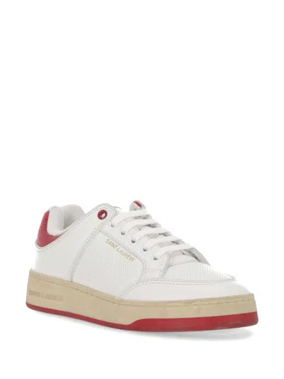 Shop Saint Laurent Red Two Tone Logo Sneakers