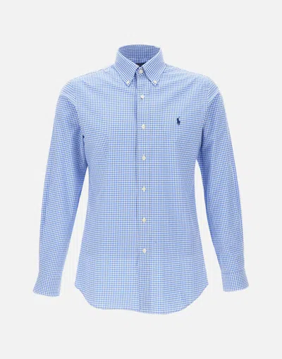 Shop Polo Ralph Lauren Blue Check Stretch Cotton Shirt