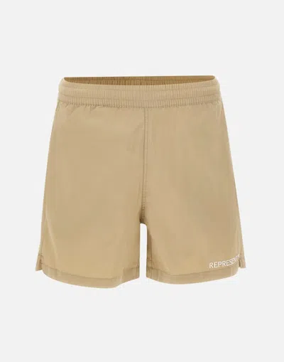 Shop Represent Beige Cotton Elasticated Waist Shorts