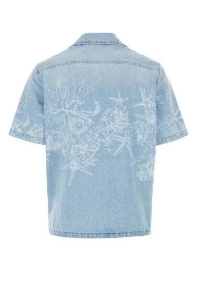 Versace Light Blue Barocco Shirt With Barocco Sea Print