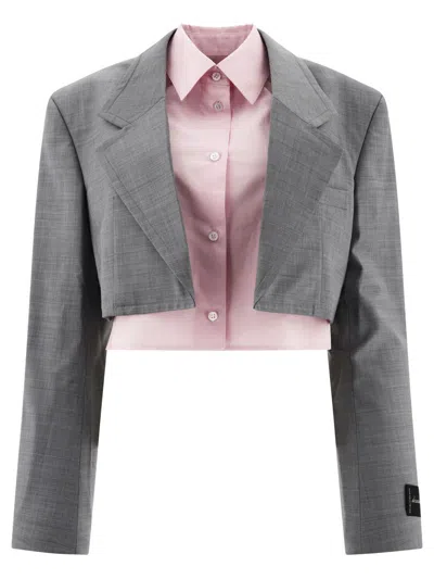 Shop Alexander Wang Pre-styled Cropped Blazer With Dickie In Grey