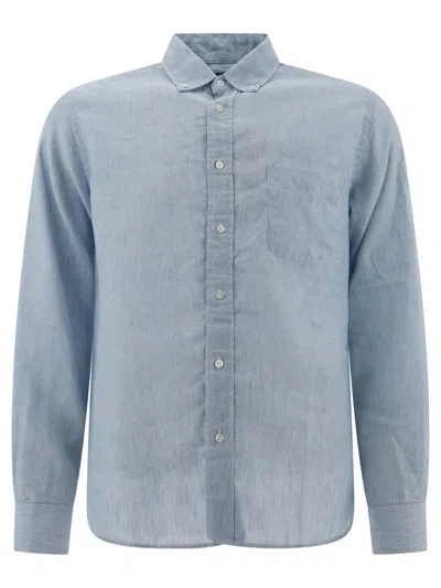 Shop Beams Plus Linen Shirt With Chest Pocket In Blue