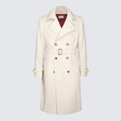 Shop Brunello Cucinelli Cream Wool Blend Trench Coat In White