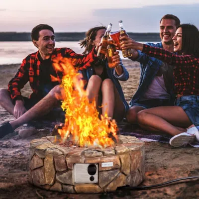 Hivvago 28 Inch Propane Gas Fire Pit Outdoor 40 000 Btu Stone-brown