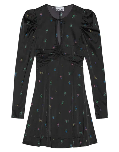 Ganni Floral Dress In Black