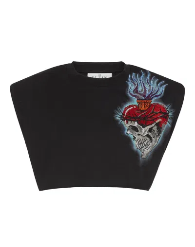 Philipp Plein Love Tattoo Cropped T-shirt In Black