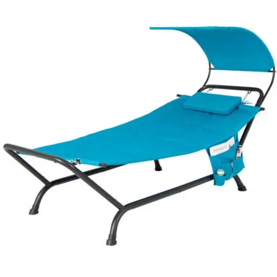 Hivvago Patio Hanging Chaise Lounge Chair With Canopy Cushion Pillow And Storage Bag-brown