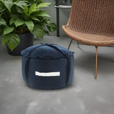 Homezia 20" Blue Polyester Round Patchwork Indoor Outdoor Pouf Ottoman