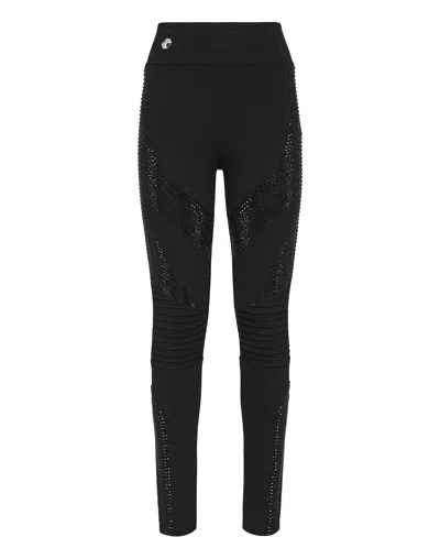 Philipp Plein Crystal-embellished Panelled Leggings In Black