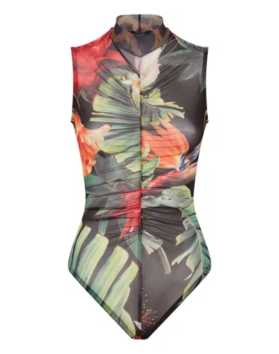 Philipp Plein Floral Sleeveless Bodysuit In Multi