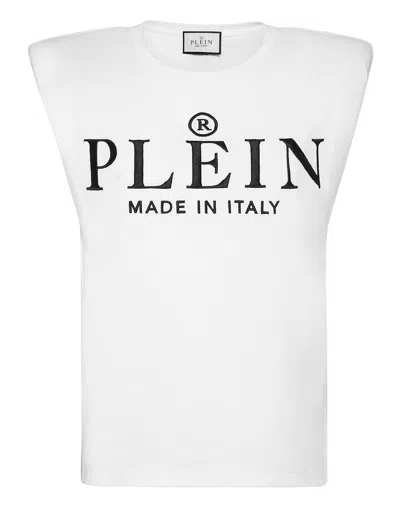 Philipp Plein Logo Embroidery Tank Top With Buttons In White