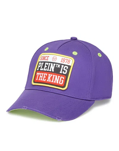 Philipp Plein Logo-patch Distressed Cap In Purple
