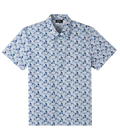 Apc Leandre Short Sleeve Button-up Shirt In Blue