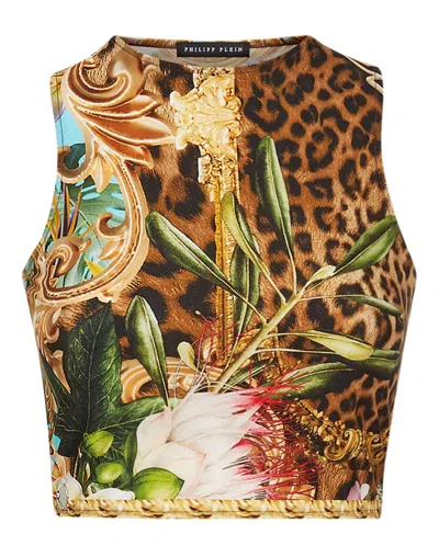 Philipp Plein Baroque-flower Crop Top In Multi