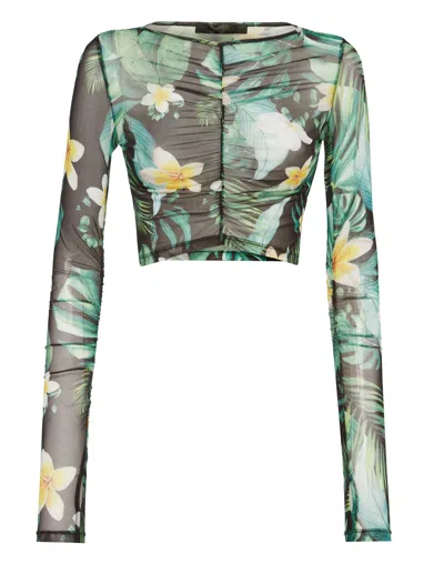 Philipp Plein Hawaii-print Cropped Top In Green