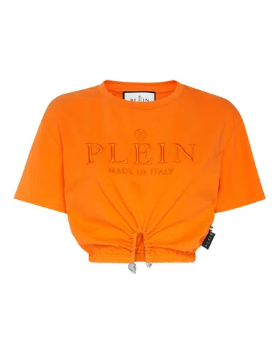 Philipp Plein Cropped-t-shirt Mit Stickerei In Orange